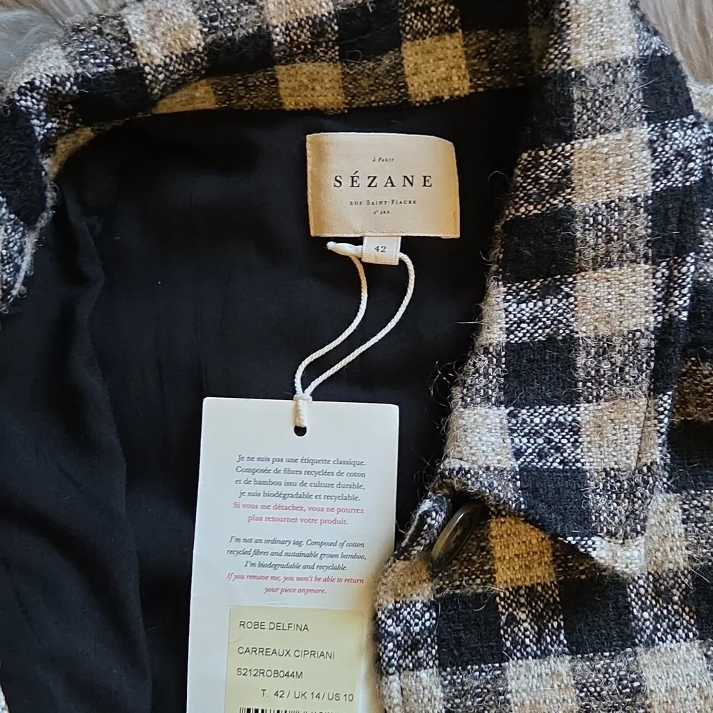 Nwt! Sezane Delfina Dress Black And White Checks Wool/alpaca/mohair - Picture 8 of 13